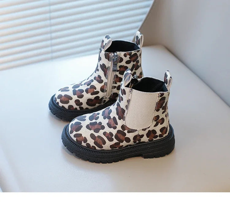 Kids Boots Leopard Prints Classic Little Boys Ankle Boots Side Zipper Fashion Classic Unisex Girls Rubber Boots Breathable Warm kids_shoes