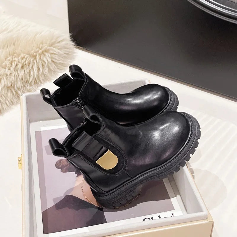 Children Leather Boots Round Toes Versatile Kids Short Boots Korean Style 2025 Autumn New Girls Ankle Boots Soft Bottom Non-slip