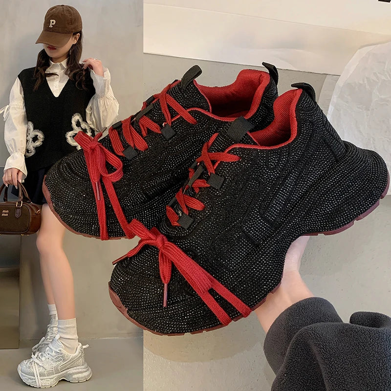 Man Tian Xing Shui Diamond Dad's Shoes for Women 2025 New Fashionable and Stylish Thick Soled Casual Sports Shoes sneakers_platform