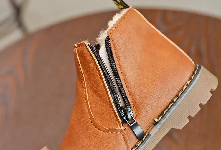 New Kids Fashion Boots for Boys Girls Toddlers Big Children Ankle Boots with Zipper Warm Thick Plush Autumn Winter Chelsea Boots kids_shoes