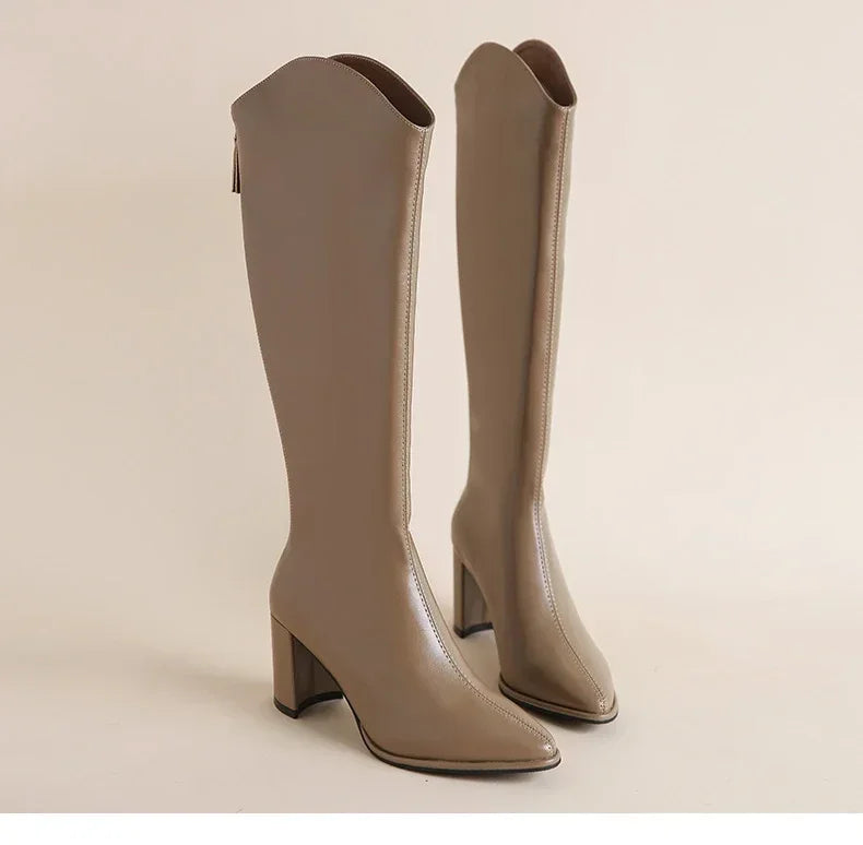 Plus Size 34-43 New Women Boots Zipper Thick High Heels Simple Thick High Heels Autumn Winter Boots Knee High Botas boots_highheel