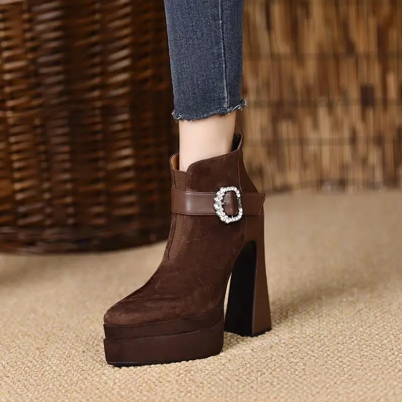 Crystal Platform Pointed Toe Women Ankle Boots Super High Heels Shoes 2025 Trend Luxury Brand Chunky Chelsea Snow Botas Pumps boots_platform