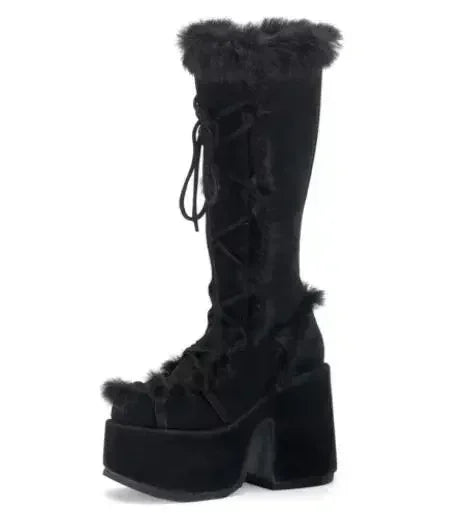 New Winter Women Snow Boots Platform Wedge High Heel Faux Fur Lady Shoes Female Plush Warm Non-slip Mid Calf Boots Goth Shoes boots_platform