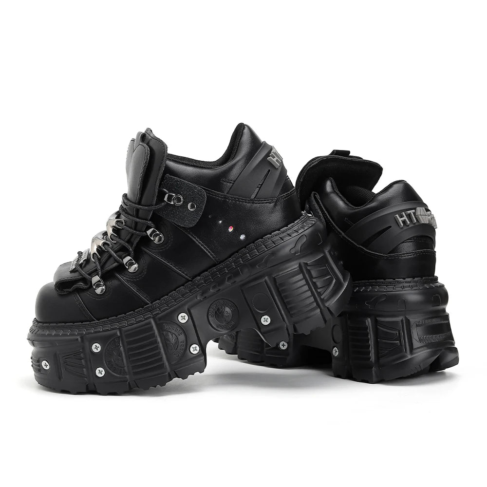 2025  Woman Sneakers New Punk Style Women Shoes Gothic Ankle Rock Boots Lace-up Heel Height Platform Shoes Woman Metal Decor sneakers_platform