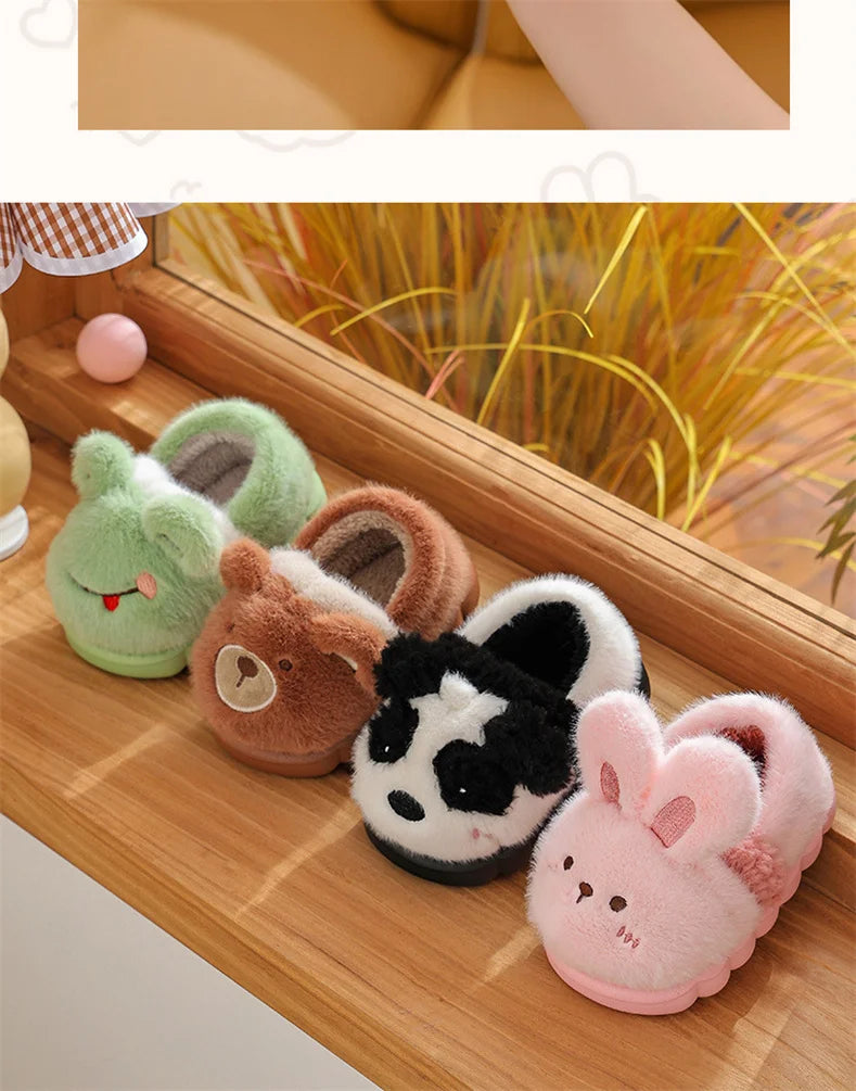 New Children's Cartoon Animals Wrap Plush Slippers Soft Sole Non-slip Winter Warm Baby Boys Girls Indoor Home Cotton Shoes kids_shoes