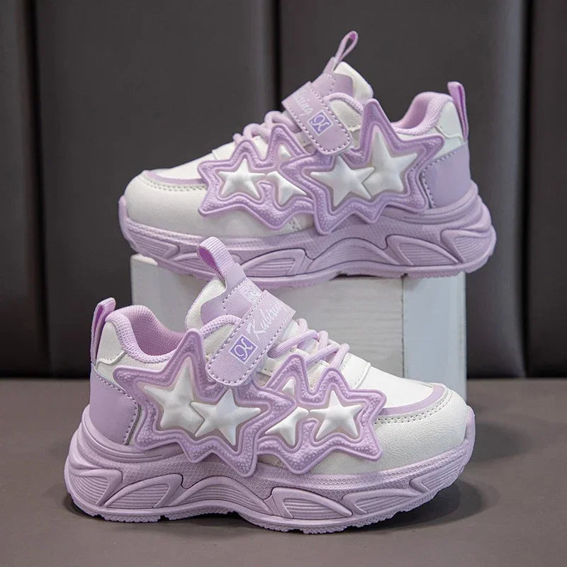 Children Casual Shoes for Girls Fashion Classic with Stars Girls Sports Running Sneakers Breathable PU + Rubber Anti-skid Soft kids_shoes
