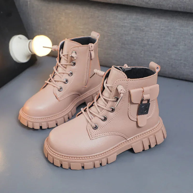 Children Leather Boots Girls Fashion Autumn Winter New Casual Comfortable Short Boots Warm Kids Versatile Anti-slip Cotton Boots