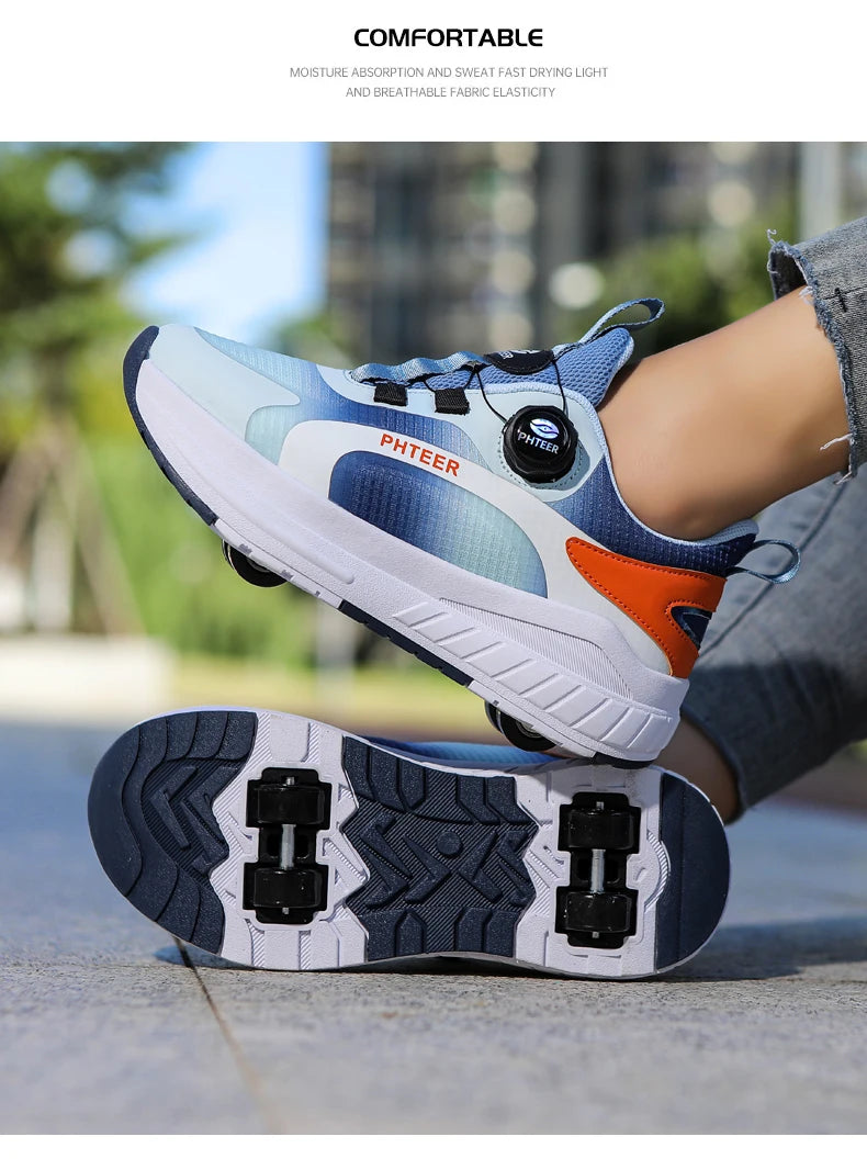 Fashion 4-wheel roller skates sneakers for students children outdoor wheel shoes Multifunctional sports shoes kids_shoes