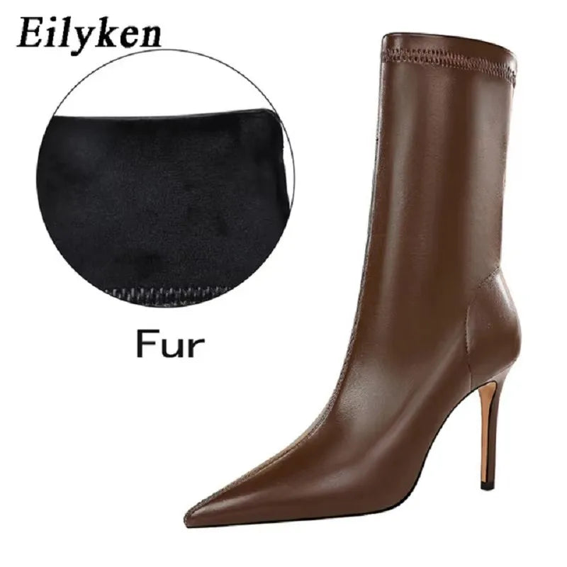 Eilyken Fashion Winter High Quality Soft PU Leather Socks Women Ankle Boots Street Style Pointed Toe Thin Heels Ladies Botines boots_highheel