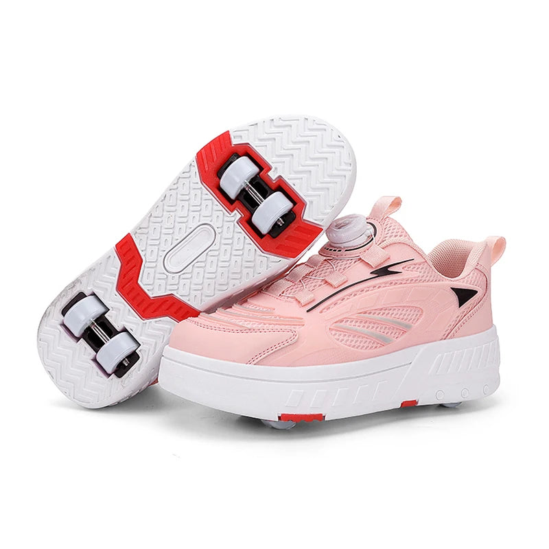 Girls Pink Roller Skate Shoes Sneakers With Wheels Children Rollerskates Fashion Outdoor Sports Shoes Girls Gifts kids_shoes
