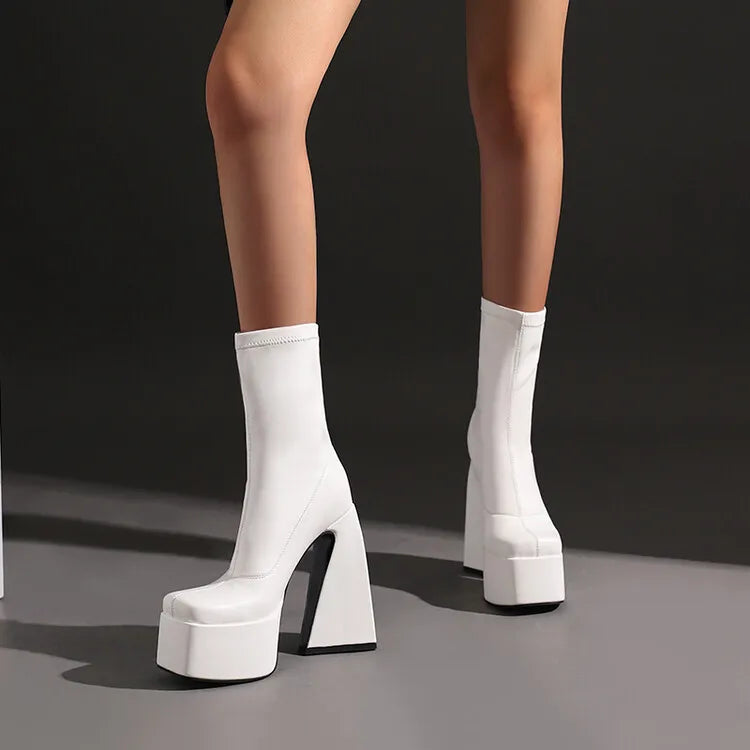 Stretch Punk Style Gothic Chunky Platform Ankle Boots for Women Autumn Winter Shoes Ladies Strange High Heels Boots Booties boots_platform