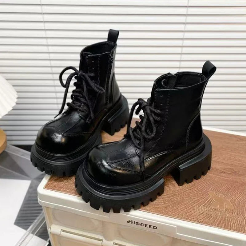 Women's Boots Flats Platform Designer Fad Sport Shoes for Woman Ankle Boots 2025 Winter New Trend Retro Motorcycle Boots Mujer boots_platform