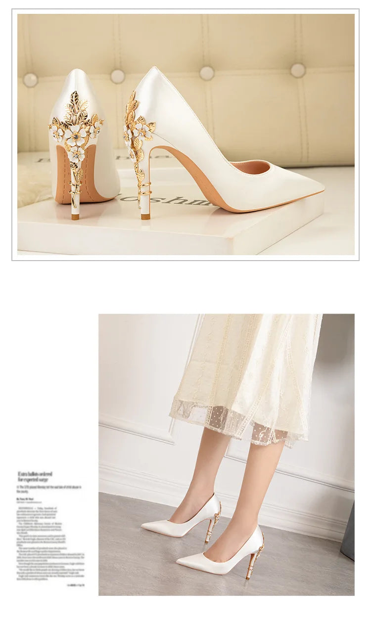 2025 New Metal Flower Women Pumps Designer Shoes High Heels Women Satin Stiletto Heels 10 Cm Sexy Wedding Shoes Plus Size 41 heels_stiletto