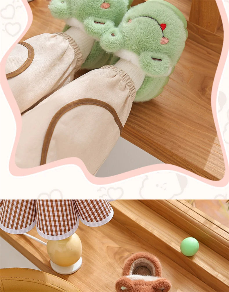 New Children's Cartoon Animals Wrap Plush Slippers Soft Sole Non-slip Winter Warm Baby Boys Girls Indoor Home Cotton Shoes kids_shoes