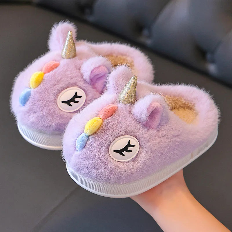 2025 New Winter Kids Plush Slippers Cartoon  Children's Indoor Slides Non-Slip Soft Mule Girls Boys Warm House Cotton Shoes kids_shoes