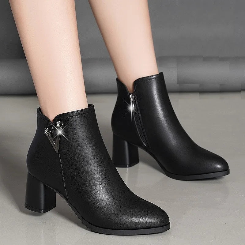 Ladies Shoes 2026 Ankle Women's Boots Retro Modern Boots Women Crystal Pointed Toe Med Heel Side Zip Shoes Female Zapatos Mujer boots_highheel