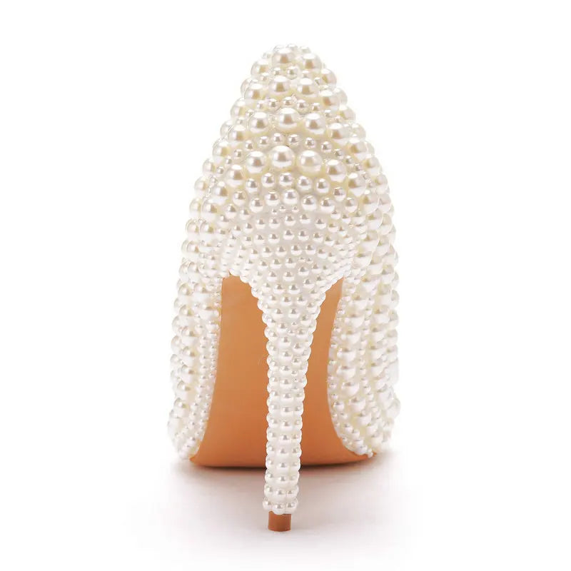 11cm Pearl Wedding Shoes Thin Heel Pointed Single Shoe Large Size Women's Shoes Bride Shoes Dinner Women's Pumps heels_bridal