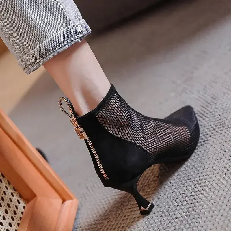 2024 Hot Seller New Women Mesh Sandals Boots,Sexy Summer High Heels,Holllow Out Shoes,Back Zip,Pointed Toe boots_highheel