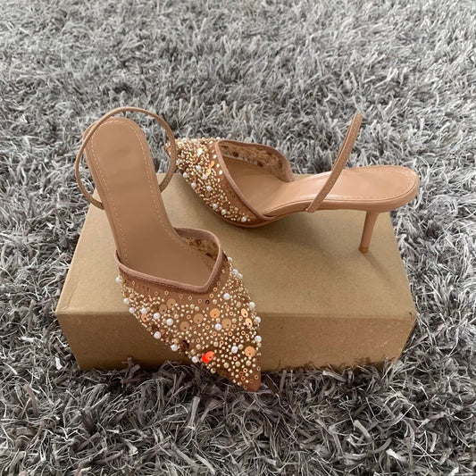 Fashion High Heeled Formal Party Shoes for Lady Luxury Sequin Pearl Stiletto Elengat Mesh Slingbacks Women Modern Sandals heels_stiletto