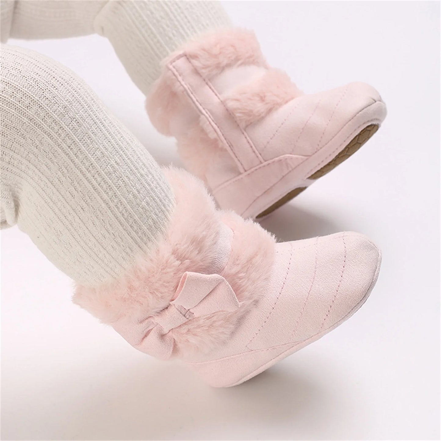 Baby Girls Winter Snow Boots Cute Bowknot Fuzzy Crib Shoes Footwear Infant Warm Infant First Walker Shoes with Non-Skid Soles kids_shoes