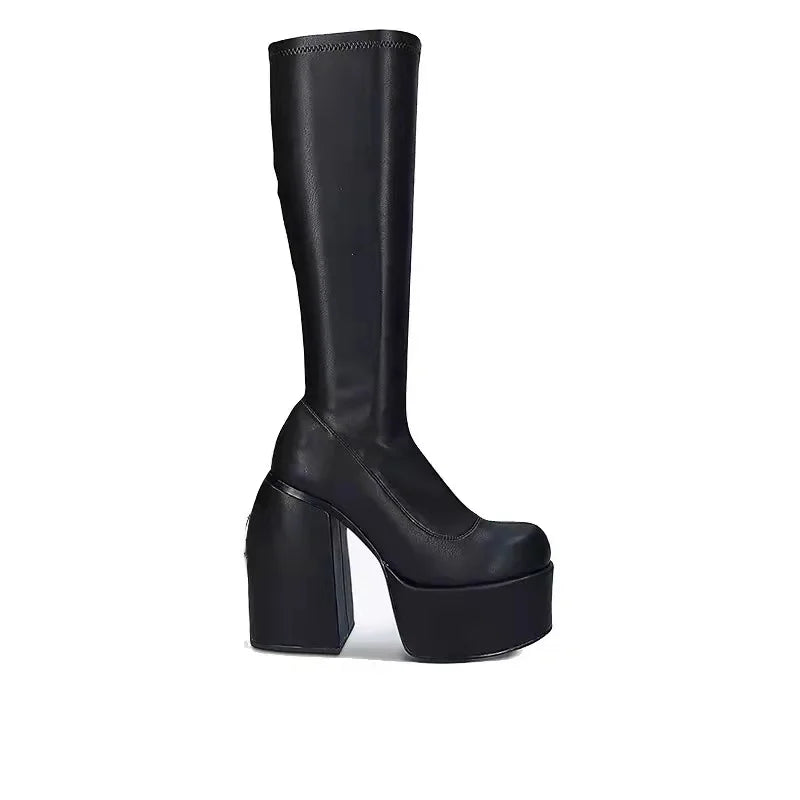 Boots For Woman Knee Shoes On Platform Gothic High Heels Punk Style New Rock Autumn Winter Chunky Pumps Plus Size Women Clothing boots_platform