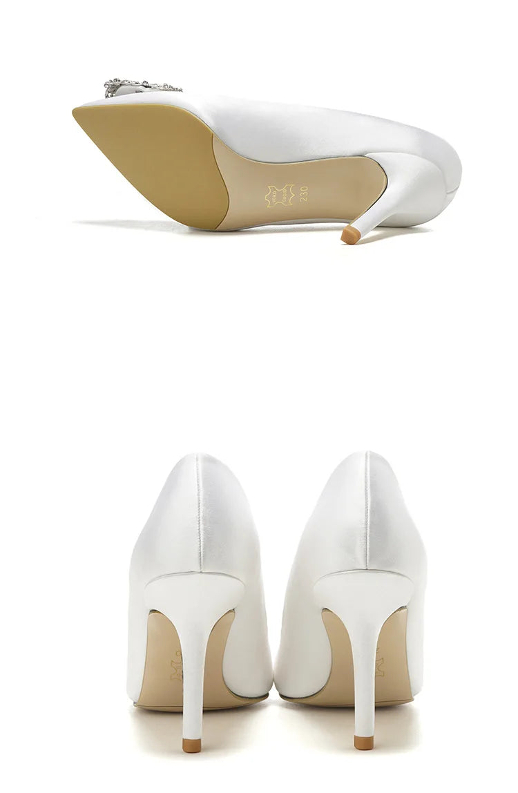 Women Rhinestone Square Buckle Dress Wedding Brides Shoes Pointed Toe Stiletto Pumps Suede High Heels Botines Mujer Con Tacon heels_stiletto