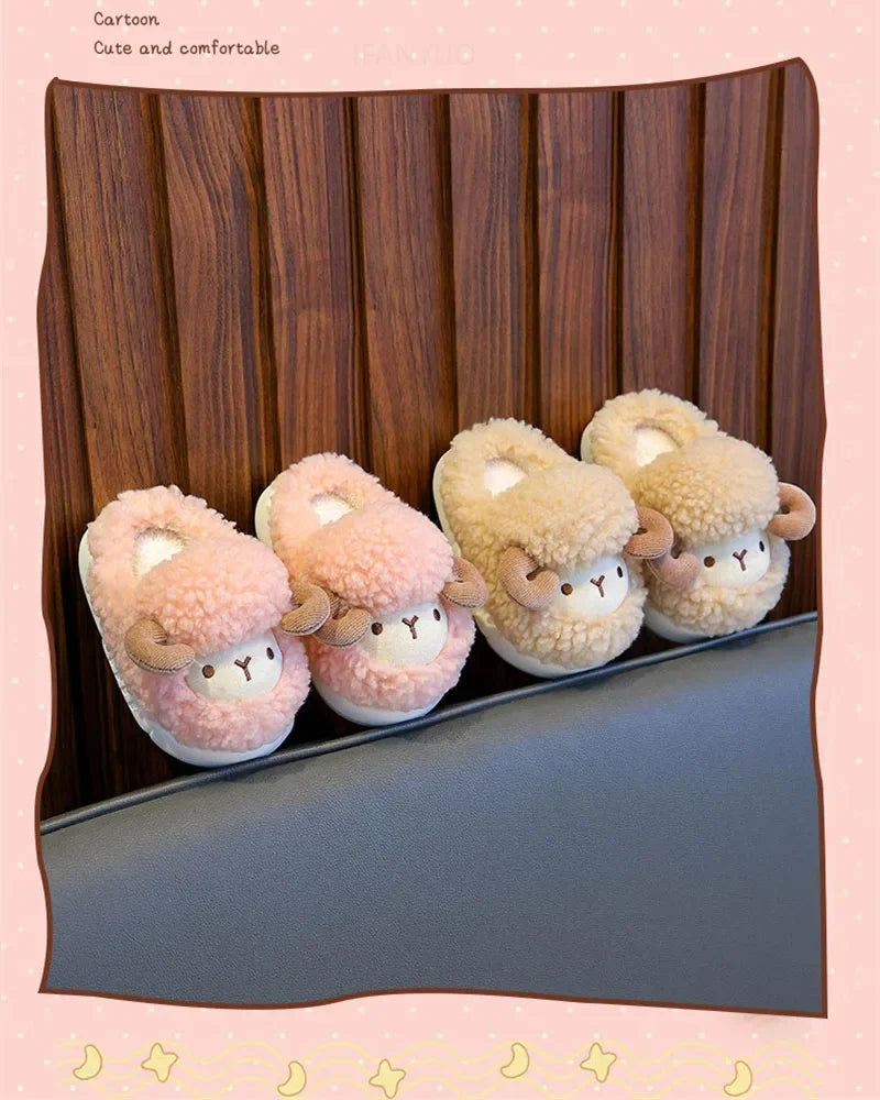 Winter Parent-child Warm Cotton Slippers Plush Children Cotton Boots Cute Cartoon Boys Girls Kids Anti Slip Indoor Home Slippers kids_shoes