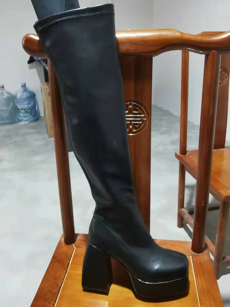 Boots For Woman Knee Shoes On Platform Gothic High Heels Punk Style New Rock Autumn Winter Chunky Pumps Plus Size Women Clothing boots_platform