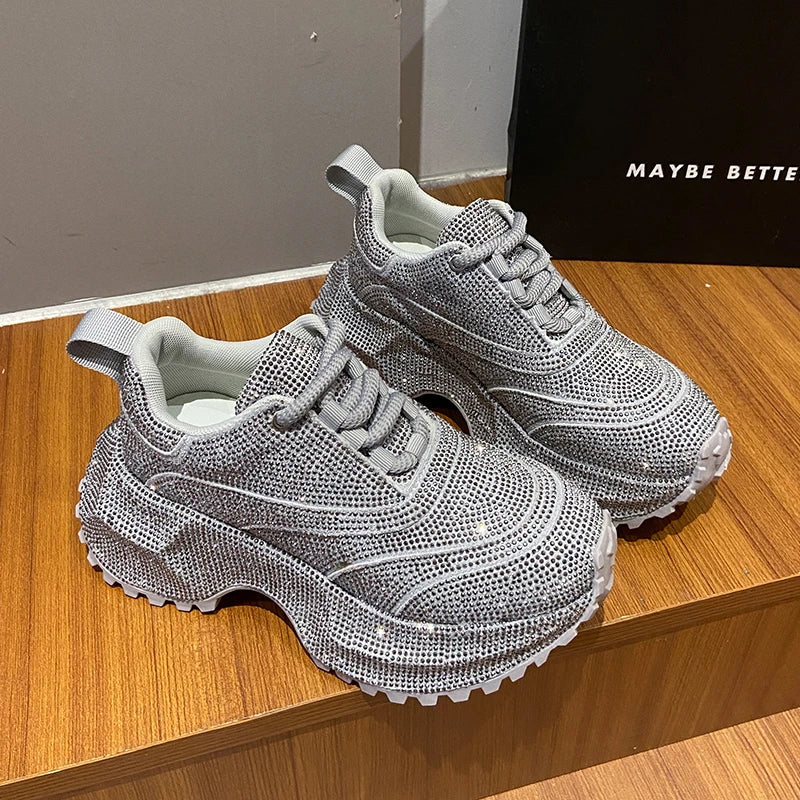Women's Rhinestone Shoes Luxury Rhinestones Platform Sneakers Outdoor Anti slip Running Shoes 7cm Thick-soled Casual Shoes sneakers_platform