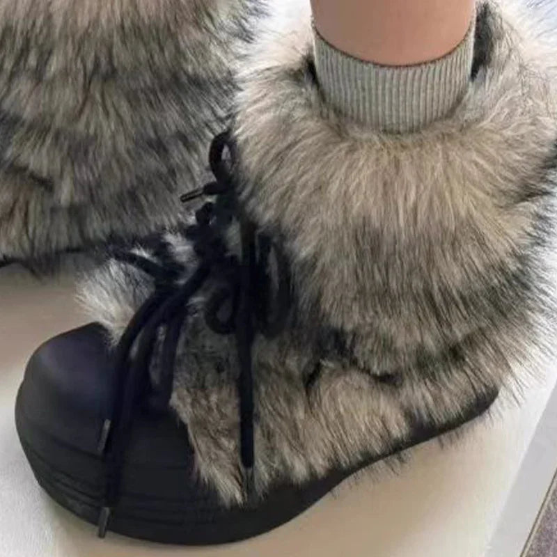 Bow Platform Women Snow Ankle Boots Fur Designer Fashion Short Plush Flats Cotton Shoes 2025 Trend Warm Cozy Winter Botas Mujer boots_platform