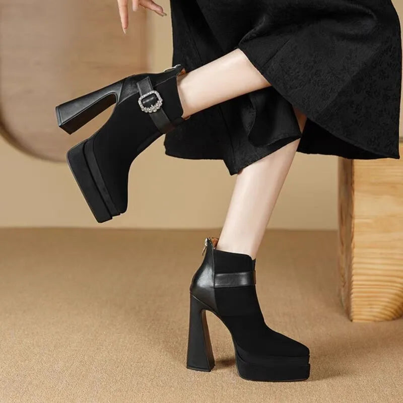 Crystal Platform Pointed Toe Women Ankle Boots Super High Heels Shoes 2025 Trend Luxury Brand Chunky Chelsea Snow Botas Pumps boots_platform