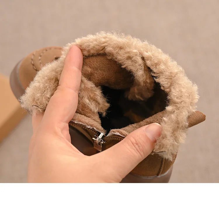 Children Thick Sole Suede Snow Boots Girls Casual Warm Anti-slip Winter Cotton Shoes Casual Outdoor Fashion Flat Footwear H11103