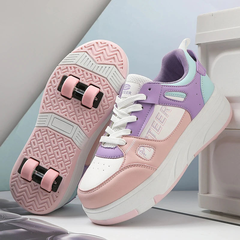 Fashion Double Row 4-Wheel Skates Roller Shoes with Wheels Dual-Purpose Roller Sneakers for children and adults kids_shoes