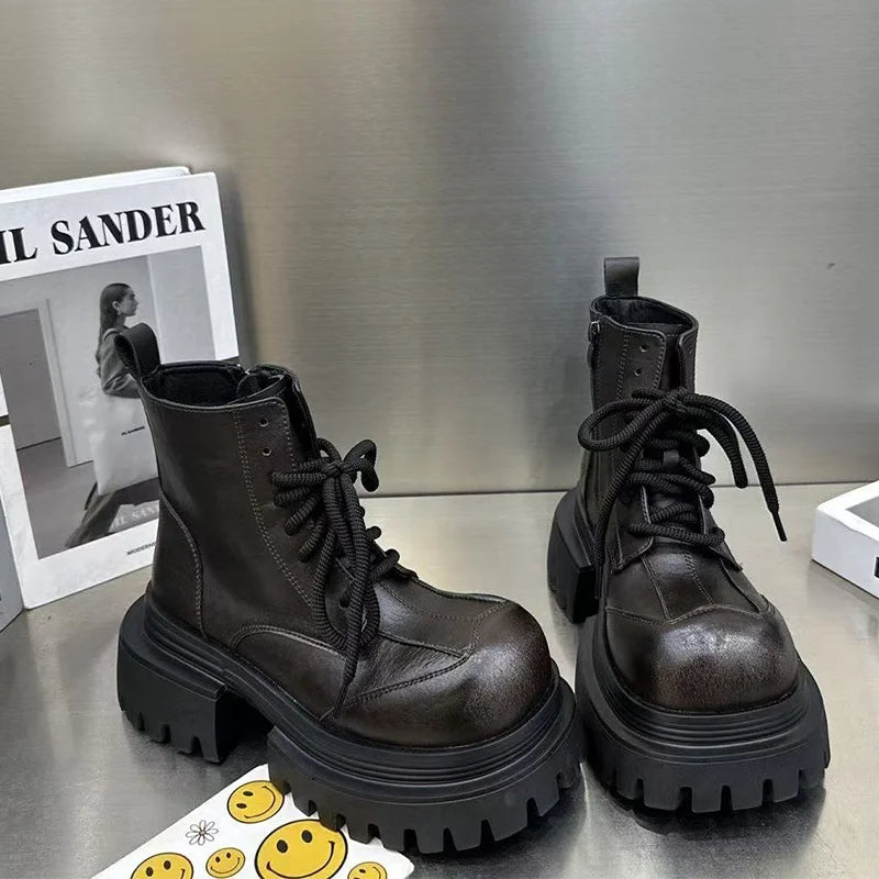 Women's Boots Flats Platform Designer Fad Sport Shoes for Woman Ankle Boots 2025 Winter New Trend Retro Motorcycle Boots Mujer boots_platform