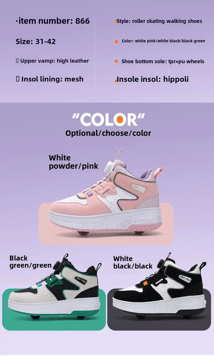 Children's Roller Skates Student Quad-Wheel Skates Women's Double-Wheel Deforming Boys' Inline Skates Cross-Border Supply Shoes kids_shoes