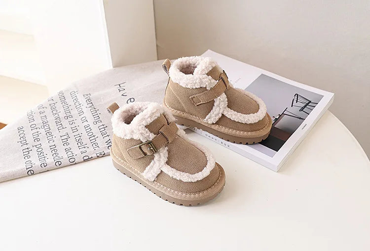 Children's Snow Boots For Girls Leather Warm Plush Fashion Non-slip Toddler Kids Boys Boots EU 21-30 kids_shoes