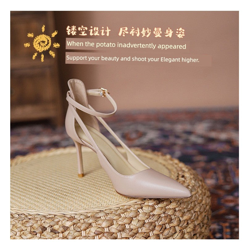 Feiyan Pointed Toe Buckle Strap Stiletto Heel Nude Color Shoes heels_stiletto