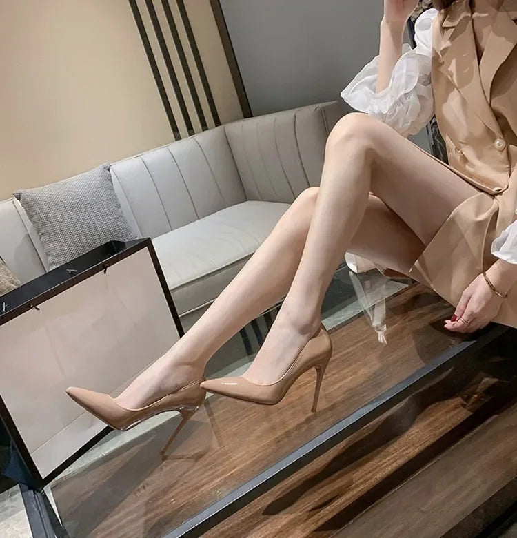 7cm Black Red Sole High Heels Spring Pointed Toe Stiletto Heel Sexy Shiny Single Shoes Fashion Patent Leather Women's Shoes heels_stiletto