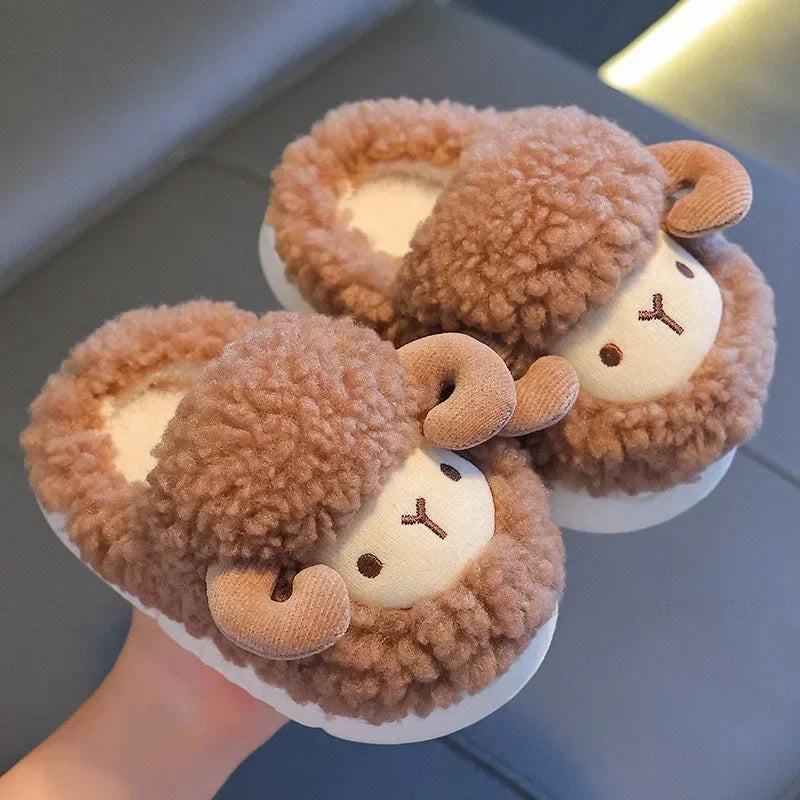 Winter Children Cotton Slippers Boys Girls Warm Anti Slip Home Slipper Fashion Cute Cartoon Alpaca Kids Parent-Child Plush Shoes kids_shoes