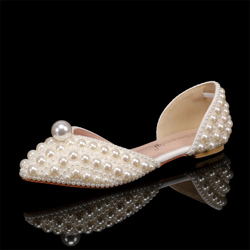 2025 Autumn New Fish Mouth High Heels Slim Heels Shallow Mouth Water Diamond Pearl Women's Single Shoes Wedding Wedding Shoes heels_bridal