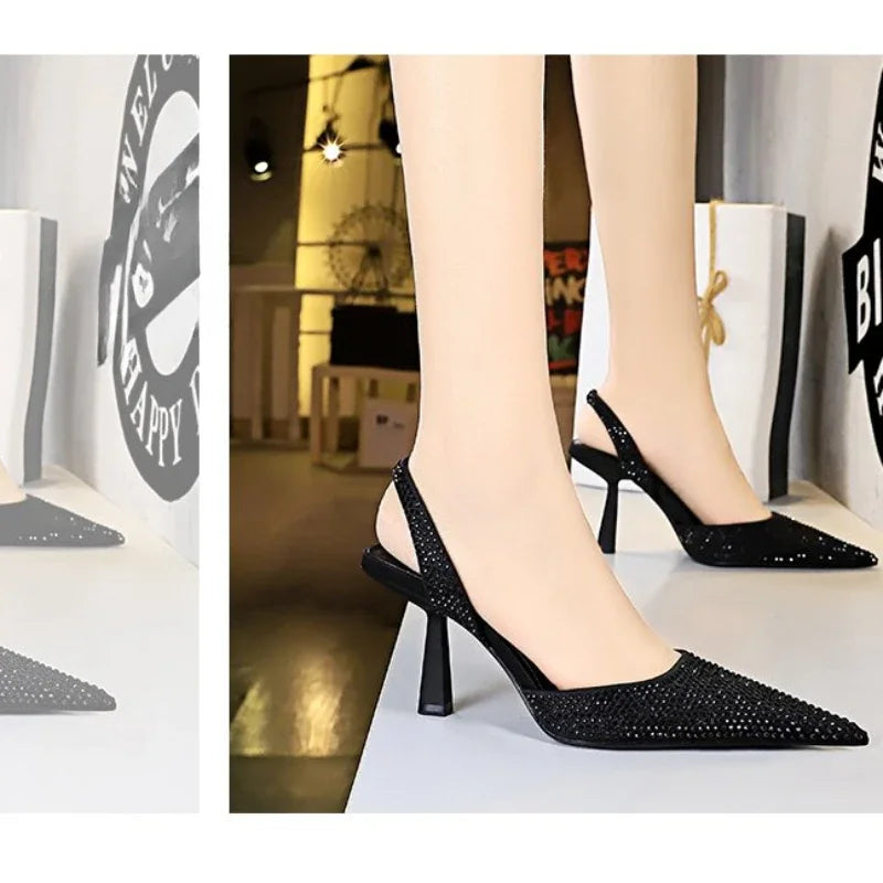 Gold Women Heels Sandals 2026 Summer Crystal Pointed Toe Female Stiletto African Party Rhinestone Shallow Slip on Heel Shoes heels_stiletto