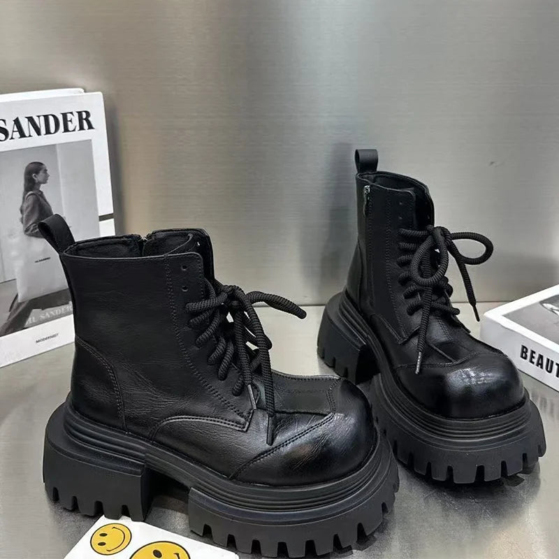 Women's Boots Flats Platform Designer Fad Sport Shoes for Woman Ankle Boots 2025 Winter New Trend Retro Motorcycle Boots Mujer boots_platform