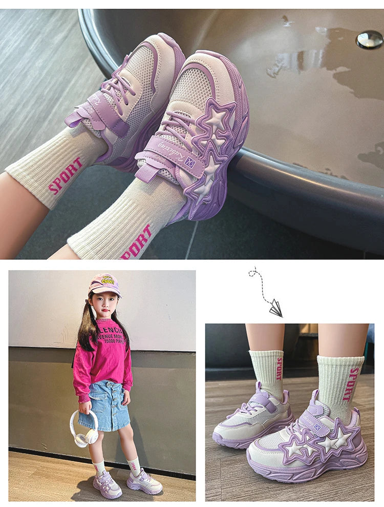 Children Casual Shoes for Girls Fashion Classic with Stars Girls Sports Running Sneakers Breathable PU + Rubber Anti-skid Soft kids_shoes