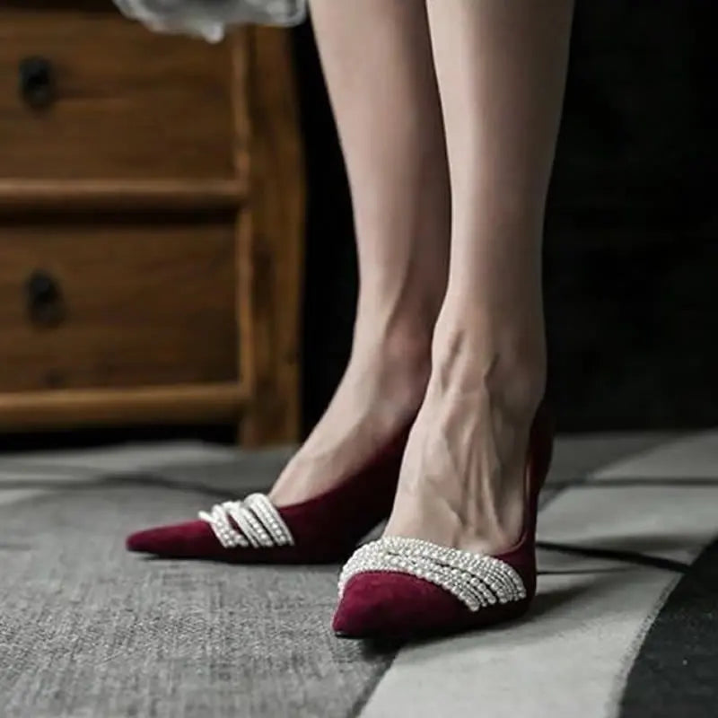 French Single Shoes Women's 2026 Autumn Niche Pearls Shallow Mouth Pointed High Heels Stilettos Fashion All-match Personality heels_stiletto