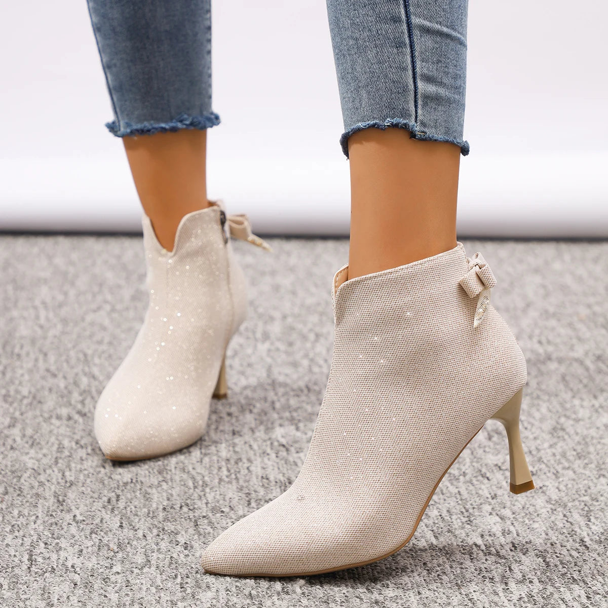 2025 Women's Thin High Heels Boots Autumn New Fashion Zip Shoes Women Bling Sexy Pointed Toe Party Ankle Boots Women Botas Mujer boots_highheel