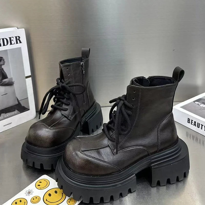 Women's Boots Flats Platform Designer Fad Sport Shoes for Woman Ankle Boots 2025 Winter New Trend Retro Motorcycle Boots Mujer boots_platform