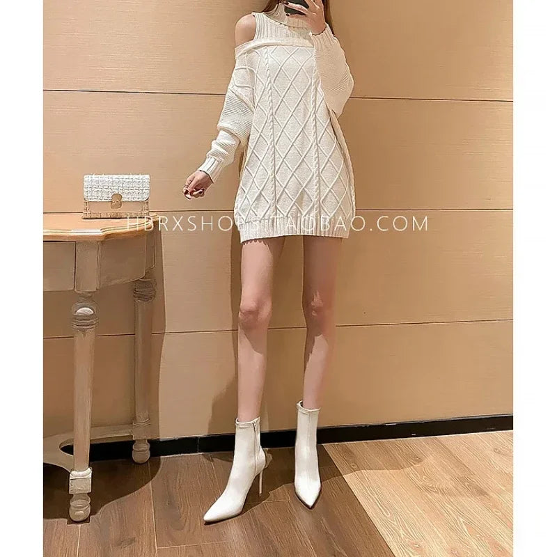 Women's Spring Ankle Boots White High Heels Pointed Toe Stiletto Heel Side Zipper Short Boots Leisure Fashion Sexy Botas Mujer boots_highheel