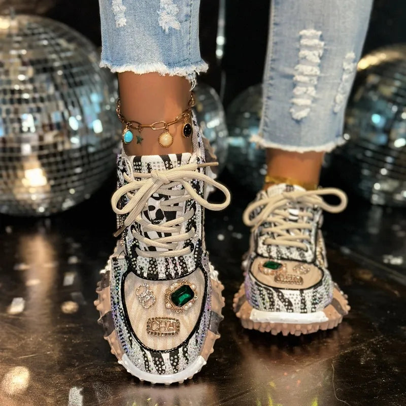 Fashion Casual Shoes Rhinestone Shoes Women Luxury Sneakser Diamond Breathable  Designers Casual Platform Non Slip Running Shoes sneakers_platform