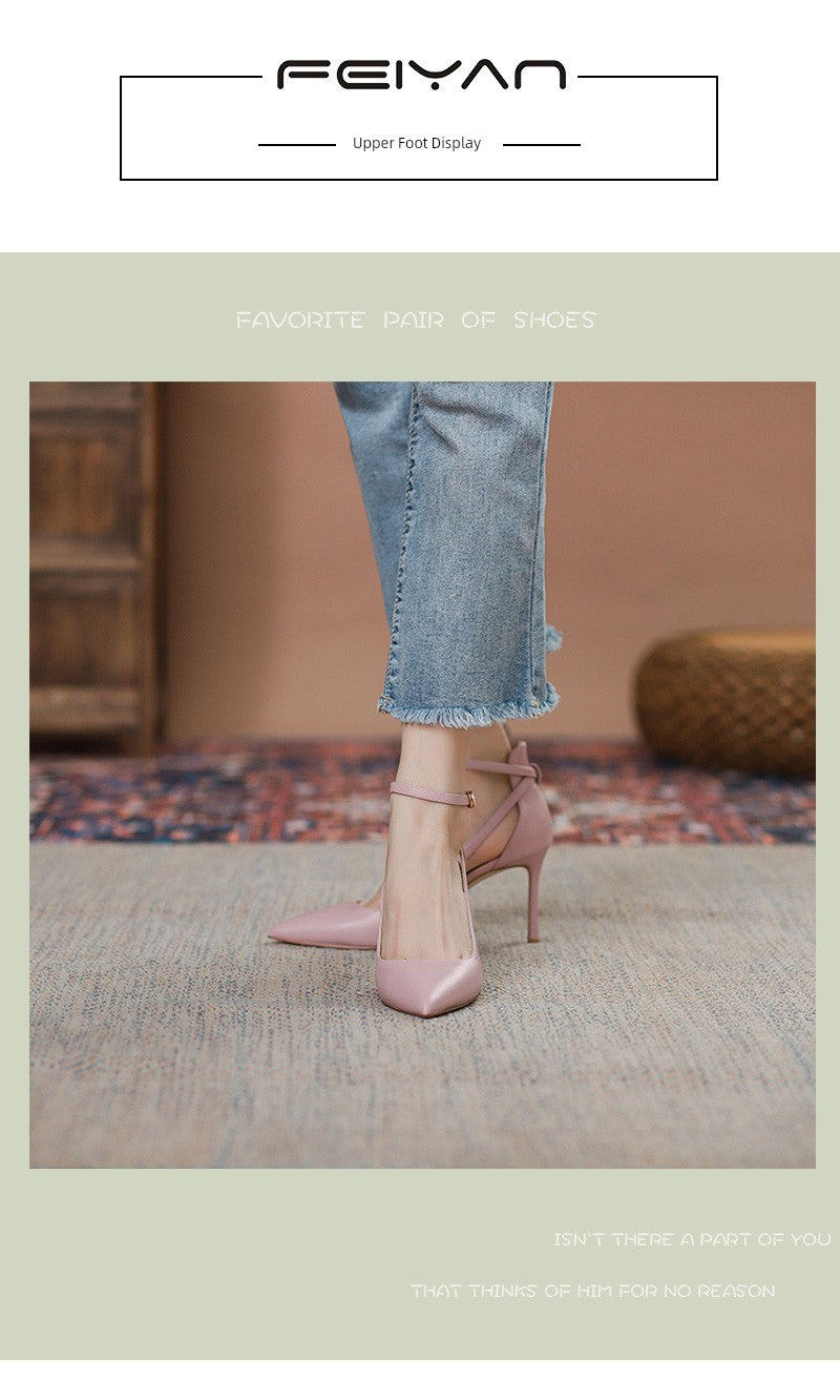 Feiyan Pointed Toe Buckle Strap Stiletto Heel Nude Color Shoes heels_stiletto