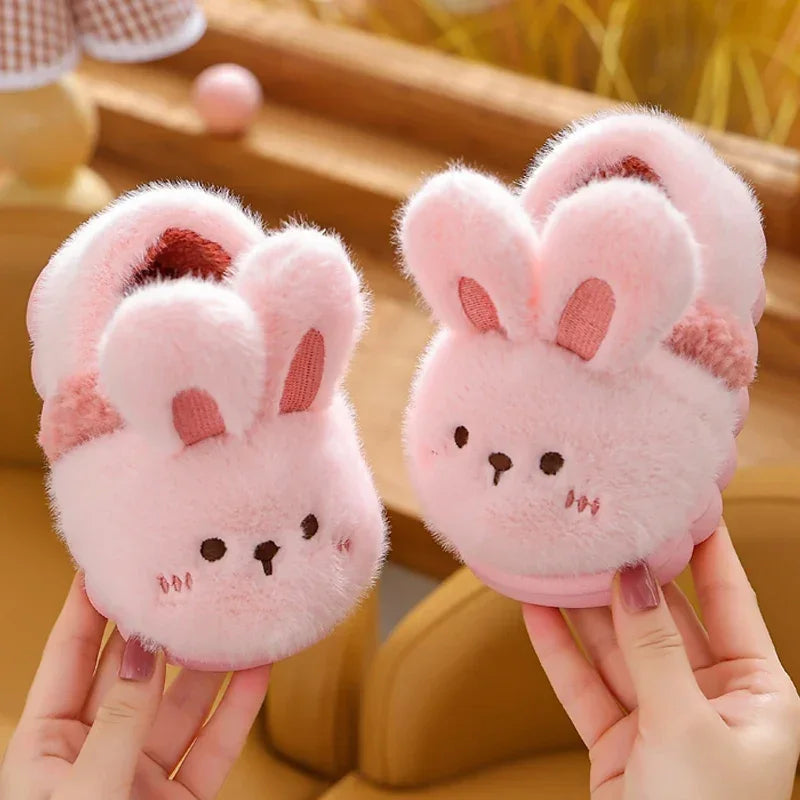 New Children's Cartoon Animals Heel Wrap Plush Slippers Soft Sole Non-slip Winter Warm Baby Boys Girls Indoor Home Cotton Shoes kids_shoes